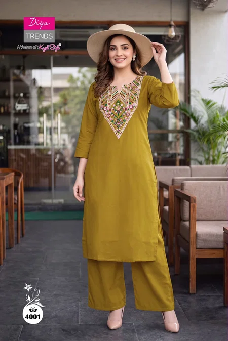 Mustard Colour Diya Trends Dhabu Cotton Kurtis With Bottom 4001